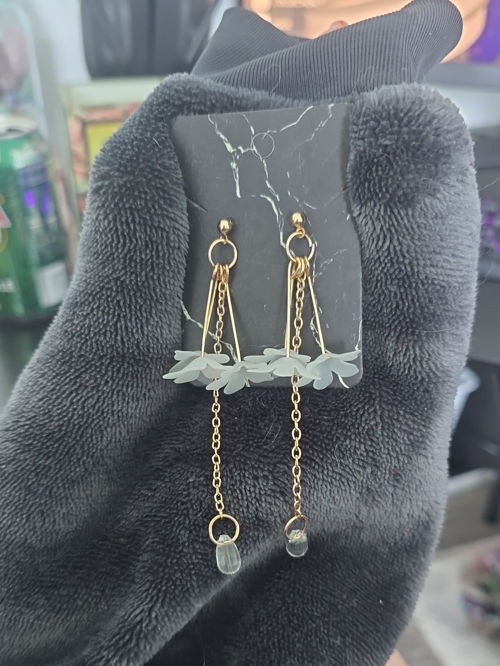 Gold Chain Drop Earrings with Frosted Leaf Accents - Women Jewelry